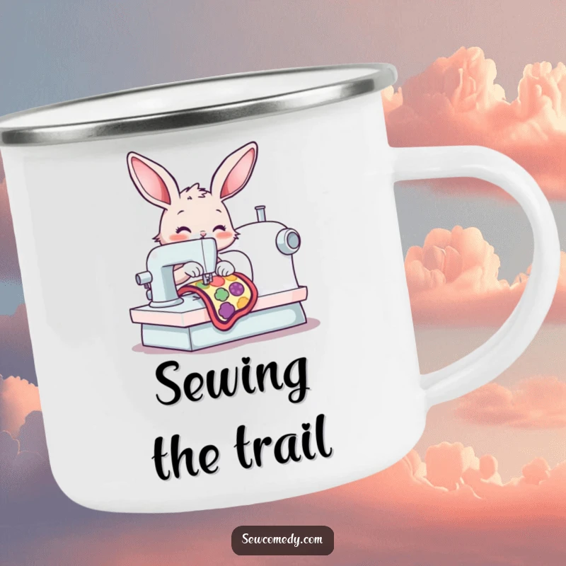 Funny bunny diligently sewing, ready for creative adventures and portable crafting moments. A durable funny gift.