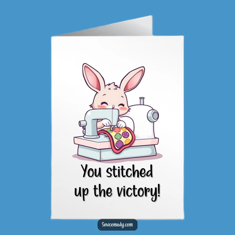 Free Printable Congrats Card: Funny Bunny Sewing, Downloadable